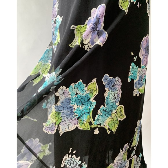 VTG Y2K Talbots Black Floral Silk Chiffo 1930s Style Bias Cut Dress S Size 4 - Picture 8 of 10